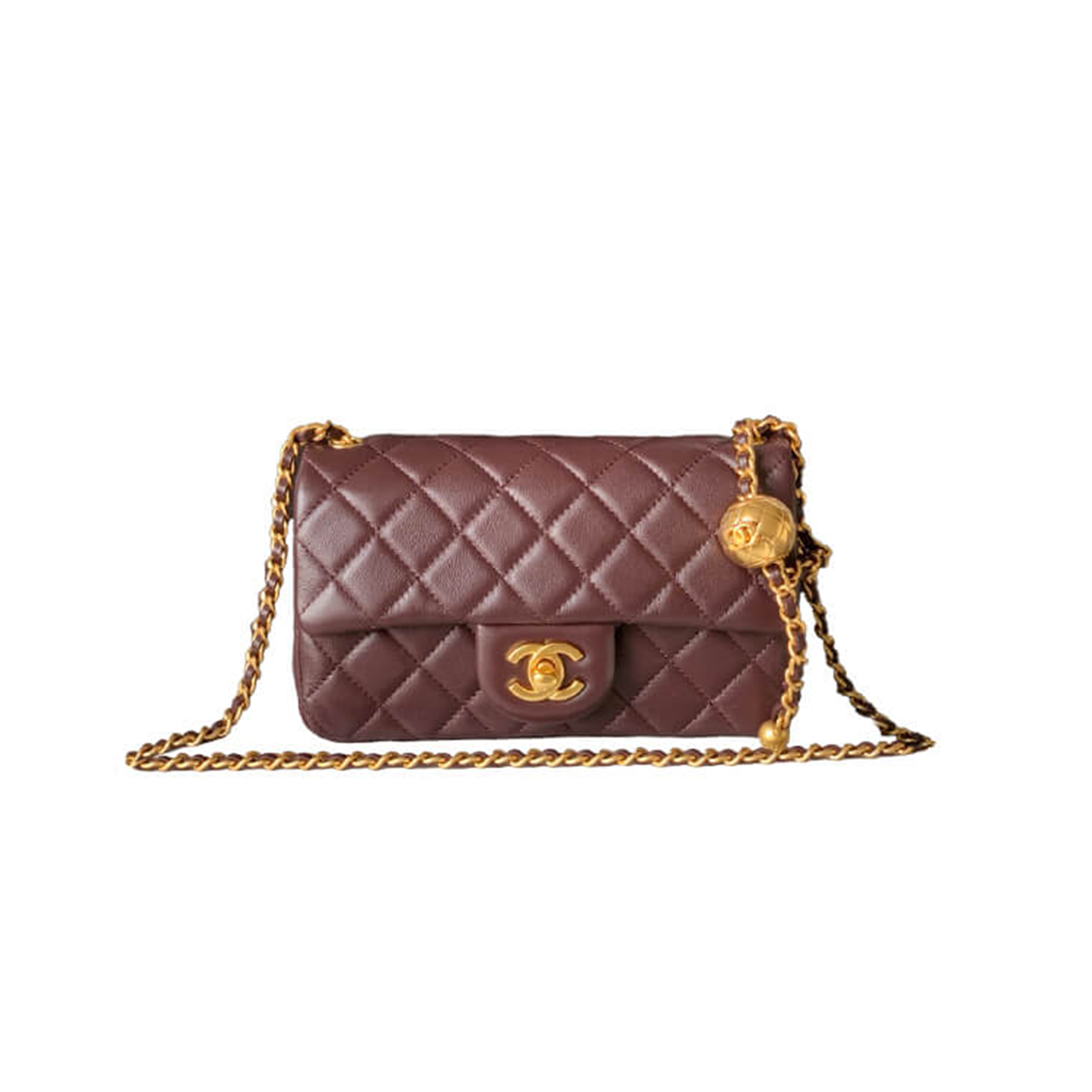 Ch*el master golden ball cover bag large mini dark brown as1787 (20*13*7cm)